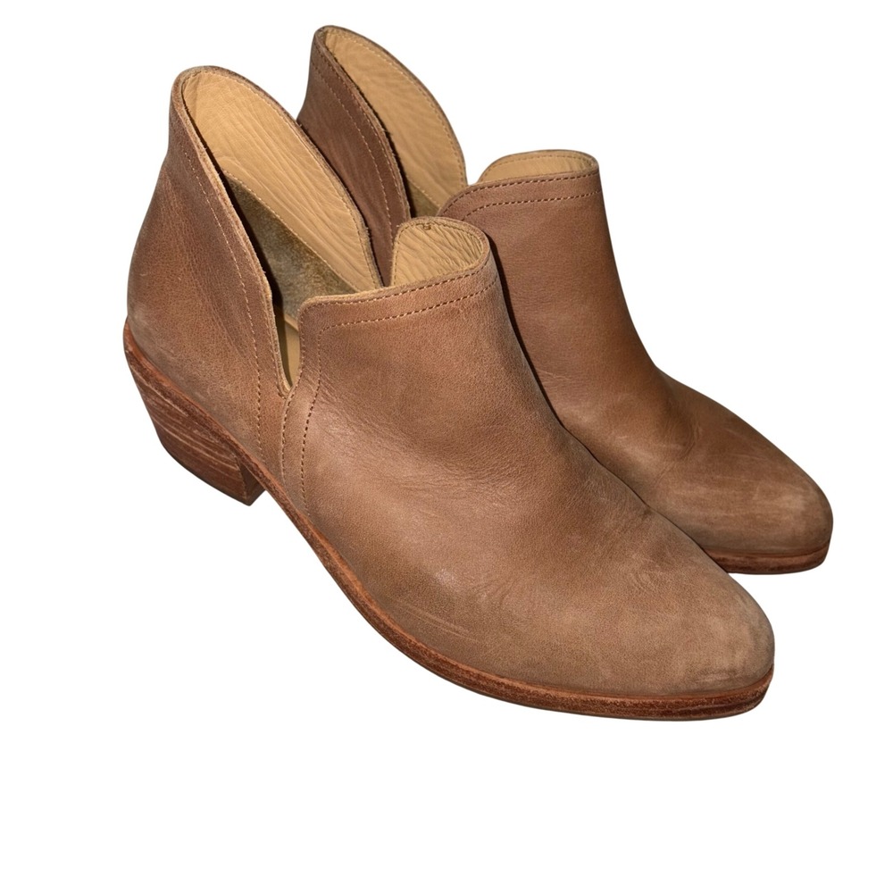 Nisolo Mia Boots Almond Tan Brown Leather‎ Ankle Bootie block heel Womens 8.5